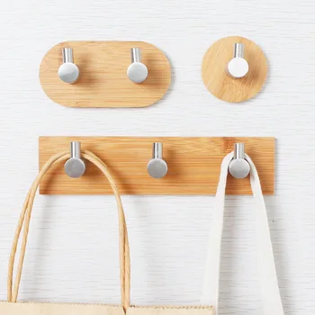 

Natural Bamboo Stainless Steel Hook Wall Clothes Bag Headphone Key Hanger Kitchen Bathroom Door Towel Rustproof Shelf WY817