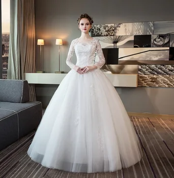 

Women's O neck long sleeve wedding dress plus size ball gown bridal dress princess wedding gown US2-US26W custom made