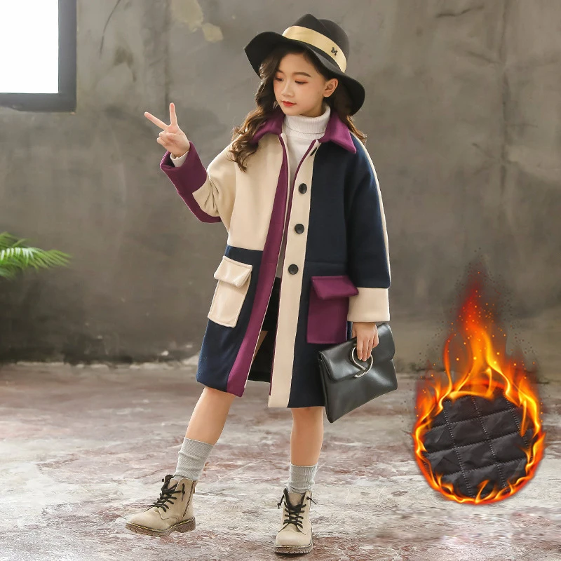 Г. Осенне-зимнее меховое пальто для девочек модное дизайнерское длинное пальто для девочек, детская верхняя одежда сетчатый узор, от 4 до 12 лет - Цвет: 3 colors
