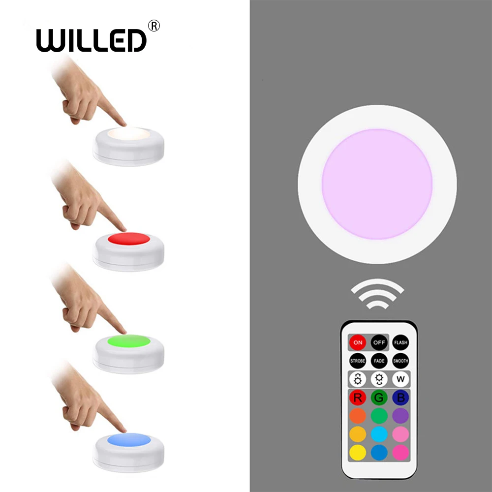 

12 Color RGBW LED Night Light Wireless Remote Controller Battery Powered Touch Sensor Under Cabinet Lights For Kitchen Wall Lamp