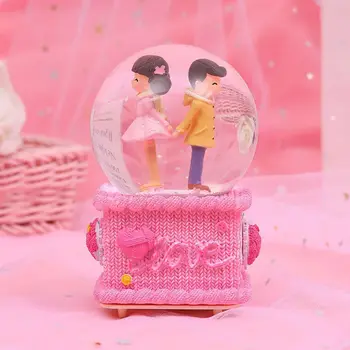 

Music Box With Light Couple Figurine Luminous Crystal Ball Tabletop Ornament For Festive Girl Gift