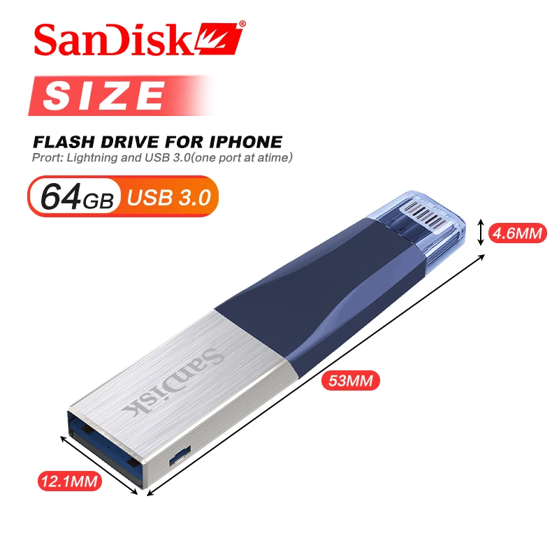 SanDisk USB флеш-накопитель iXPand U диск OTG разъем Lightning USB3.0 флеш-накопитель 32 Гб 64 Гб 128 ГБ MFi для iPhone/8/8 Plus/7/7 Plus/6