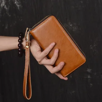 

Long Double Zip-up Wallet Men's and Women Doka Bit Card Bag In Hand