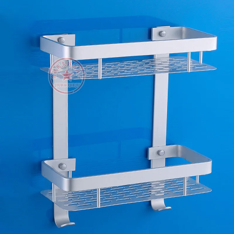 

New Style Large Rims Rectangular Plate Alumimum Double Layer Thick Square Storage Shelf Bathroom Hook Unit Wholesale