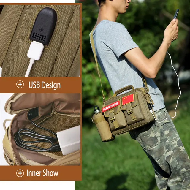 Fanny USB Molle Military Bag Tactical Messenger Bags Belt Camping Outdoor Hunting Army Assualt Tactique Sling Bag Pack