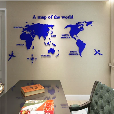 3D Карта мира акриловые наклейки Клейкие настенные наклейки на стену домашний Декор дети мальчик спальня, детская комната День рождения Рождественский подарок - Цвет: L