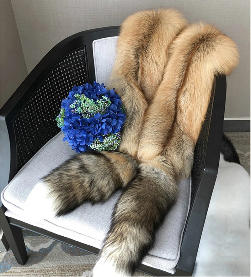 Женский зимний модный роскошный шарф из натурального меха серебристой лисы с хвостом