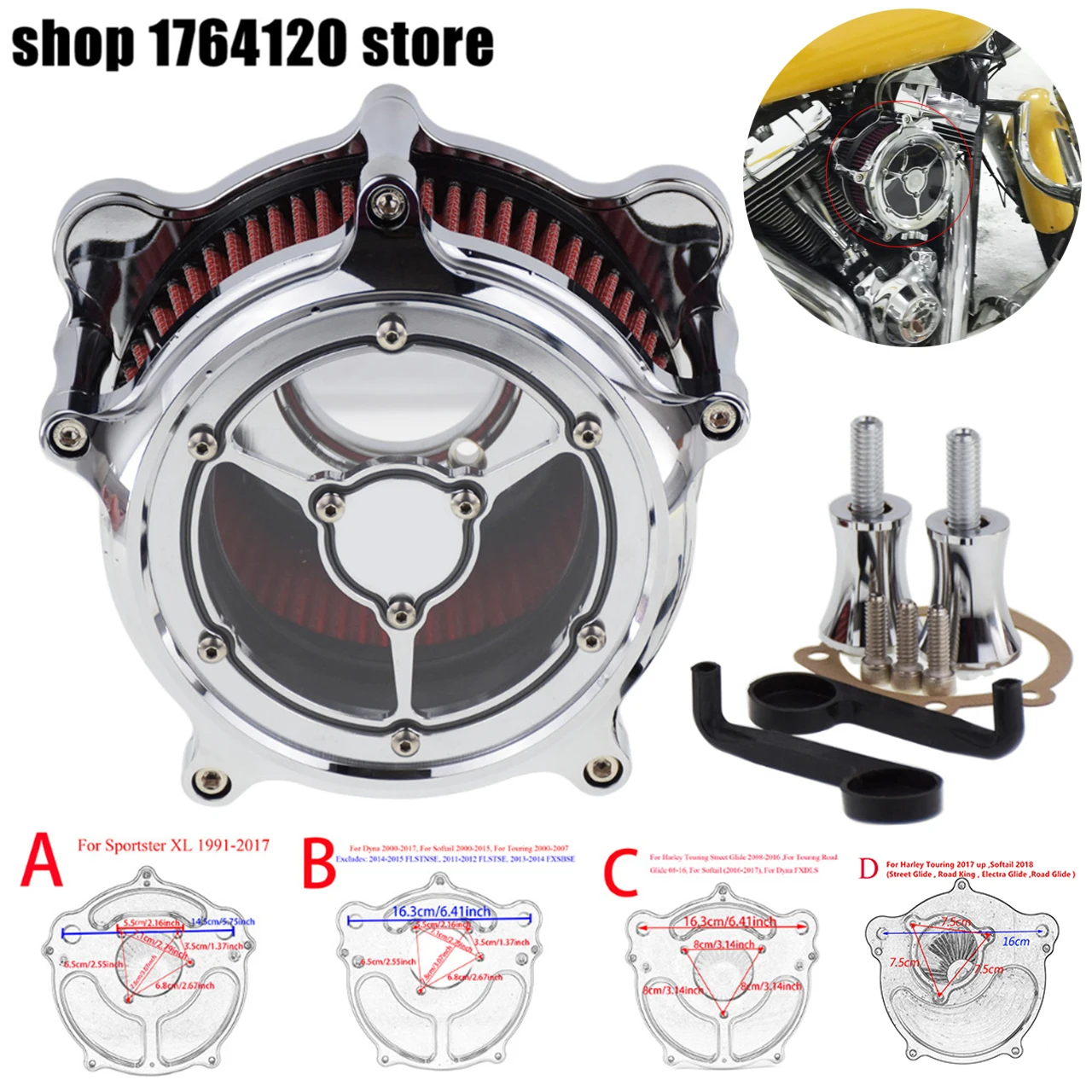 Motorcycle Clarity Air Filter Air Cleaner Intake Kit Chrome For Harley
