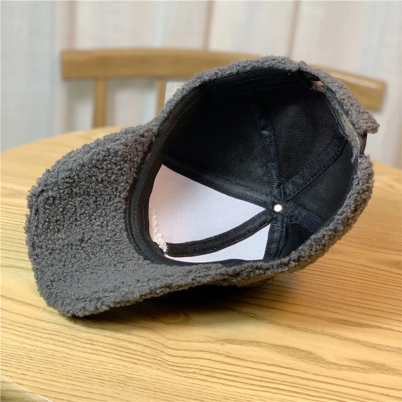 Lamb Wool Baseball Cap Letter Embroidery Women Sun Hat Lady Girls Outdoor Warm Winter Spring Plush Caps