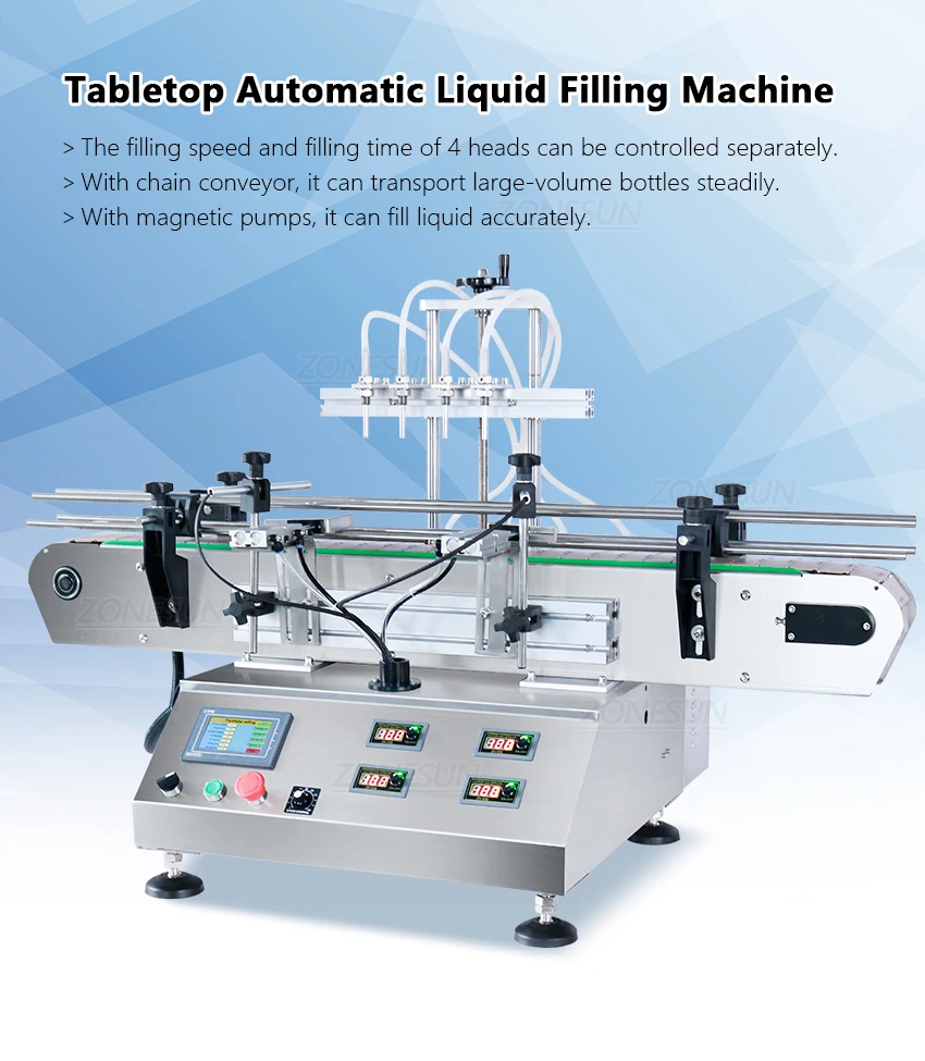 ZONESUN ZS-DTMP4C Desktop 4 Nozzles Magentic Pump Liquid Filling Machine