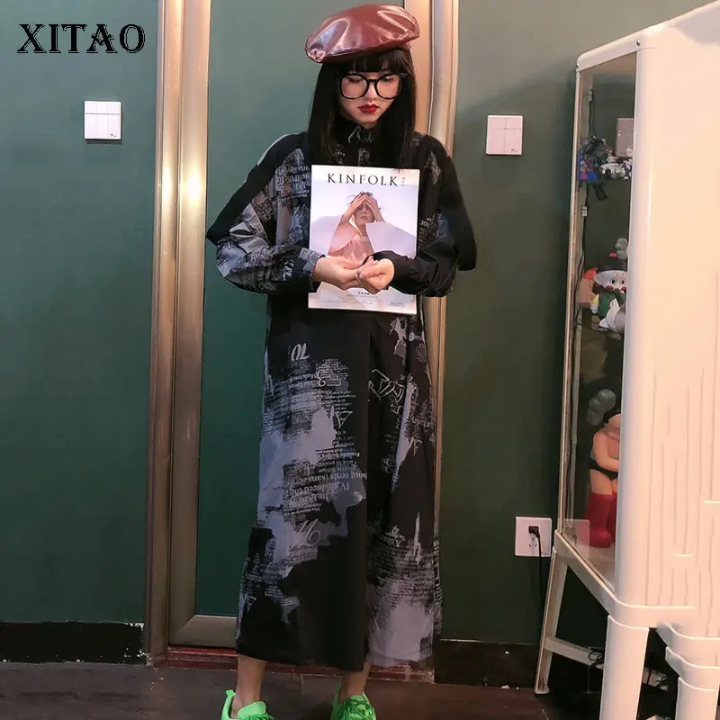 XITAO с печатным рисунком длинное платье Для женщин в Корейском стиле модная обувь