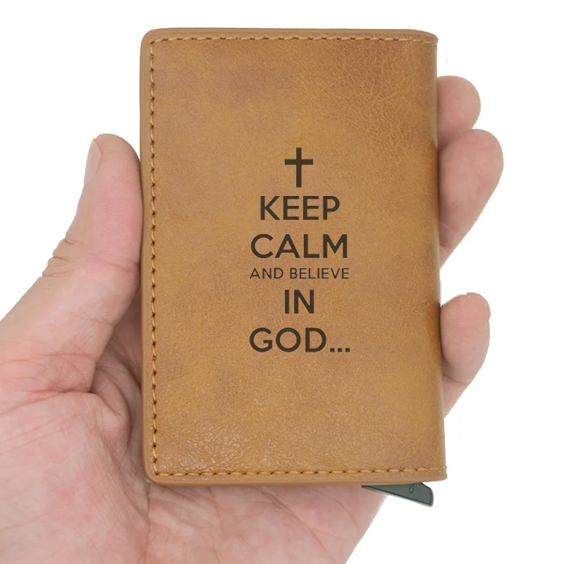 Keep Calm and believe in god Cross Дизайн Rfid держатель для карт мужские женские кошельки короткий кошелек кожаные тонкие Кошельки Мини Кошелек подарки