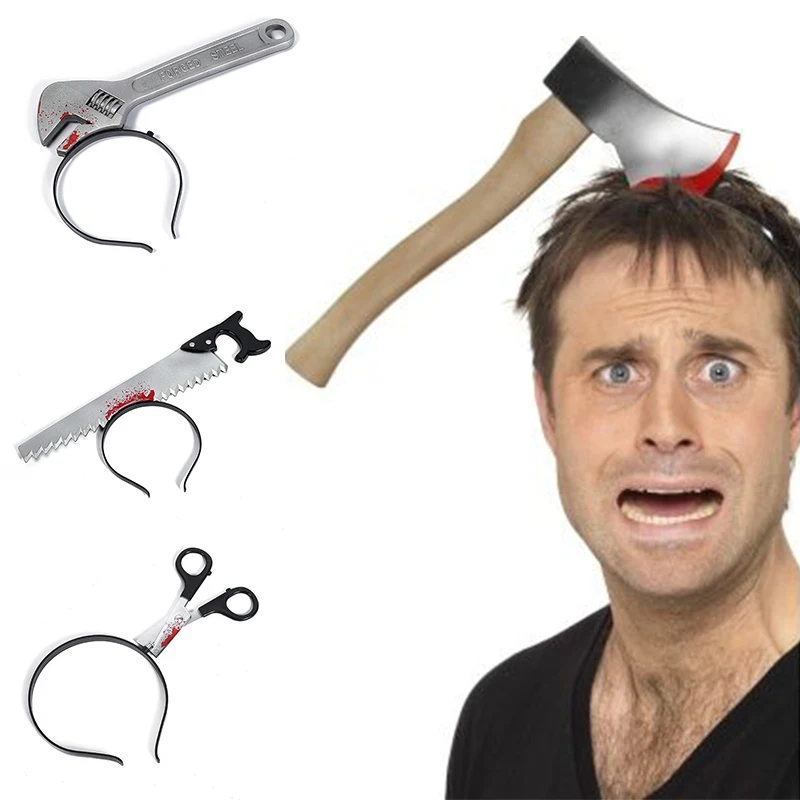 

Halloween Scary Props Funny Scissors Knife Headwear Simulation Plastic Hair Hoop for Costume Fake Blood Scene Party Supplies