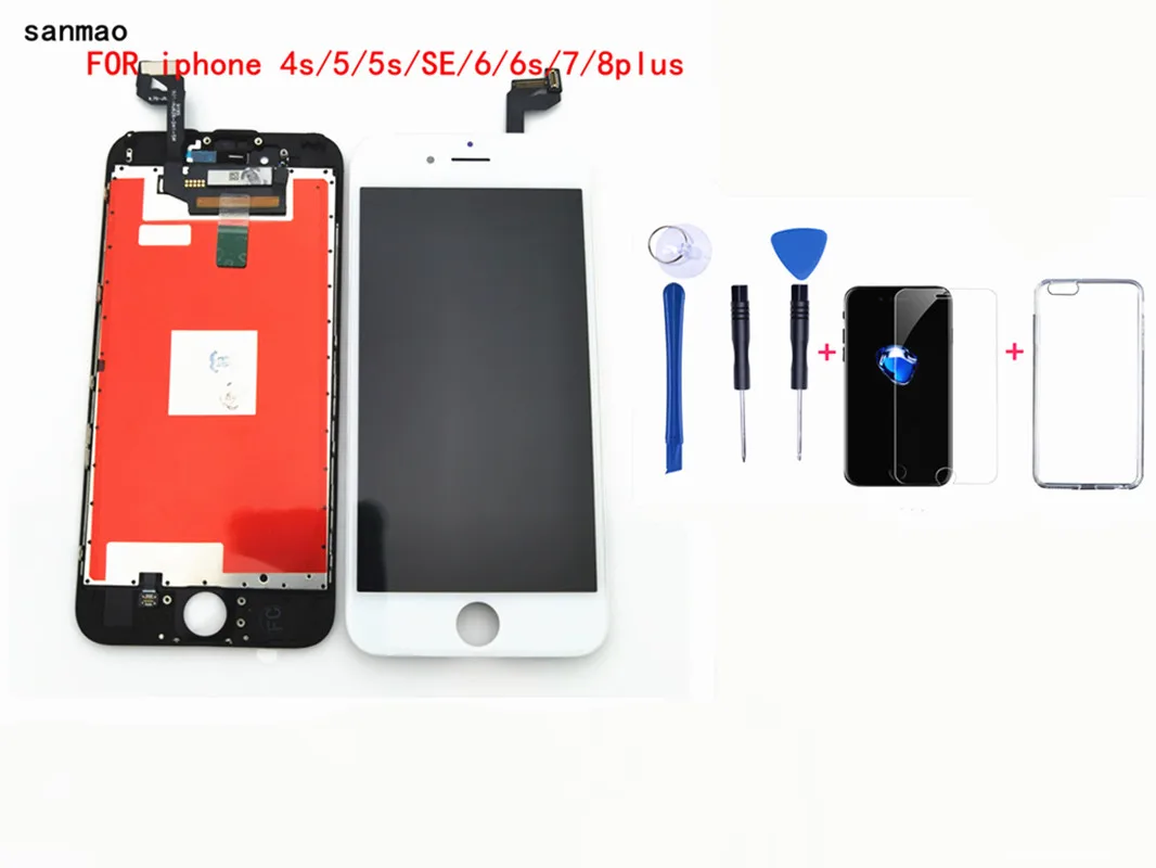

AAA+++LCD Display For iPhone 6 7 8 6S Plus Touch Screen Replacement For iPhone 5 5C 5S SE No Dead Pixel+Tempered Glass+Tools+TPU