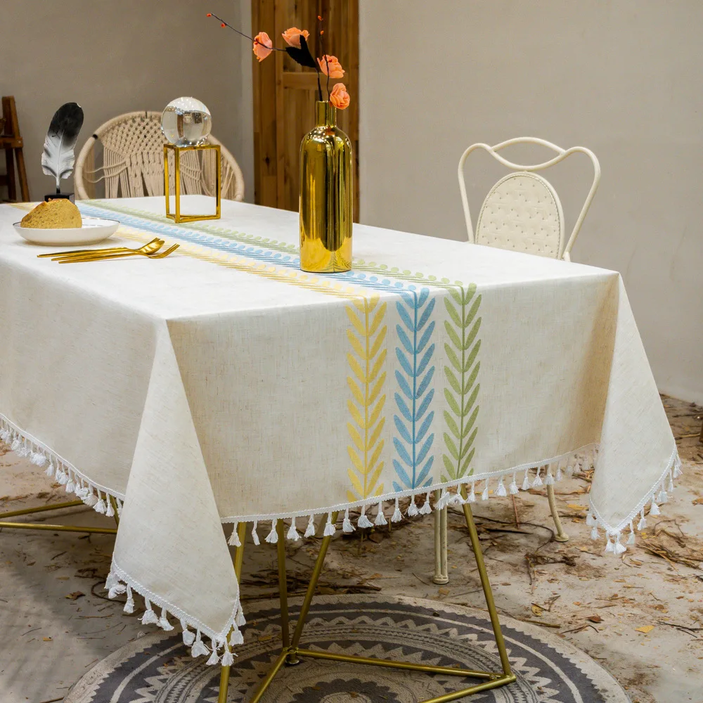Skup Haft pozostawia dekoracyjne obrus lniany z pomponem wodoodporna olejoodporne gruby prostokątny ślub jadalnia herbata obrus