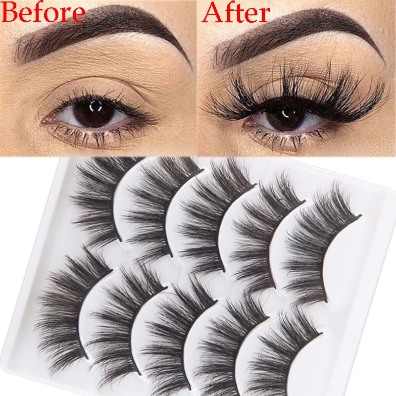 

5 Pairs Fake Eyelashes Handmade Soft 3D Mink Hair False Lashes Natural Long Thick Wispy Makeup Lashes Extension Tools Wimpers