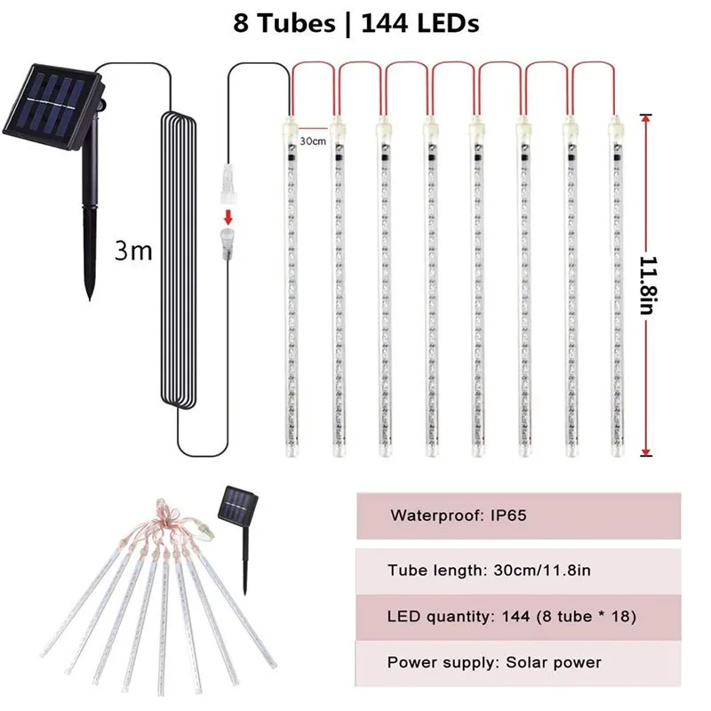 solar yard lights Solar Meteor Shower Rain String Lights Waterproof Garden Light 8 Tubes Christmas Tree Holiday Party Wedding Holiday Decoration solar post cap lights