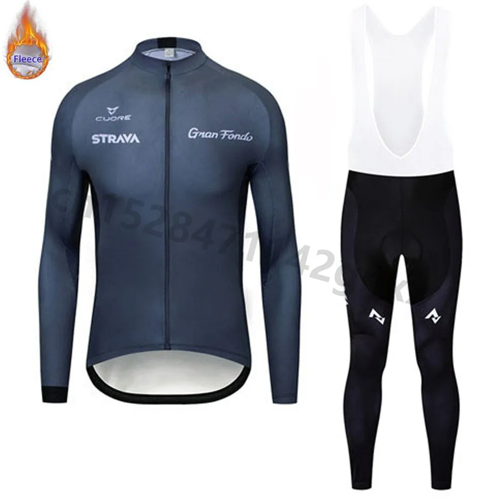 STRAVA Велоспорт Джерси мужские зимние с длинным рукавом комплект велосипедная одежда термо флис Roupa De Ciclismo Invierno Hombre велосипедная одежда