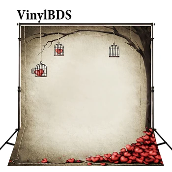 

VinylBDS Valentine Day Background Photography Backdrop Tree and Love Solid Brick Wall Backdrop Cartoon Children Photo for Studio