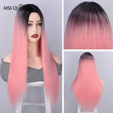 AISI Queens, длинный прямой синтетический розовый парик для женщин, косплей, парик с эффектом омбре, средняя часть, блонд, голубые волосы, высокотемпературное волокно