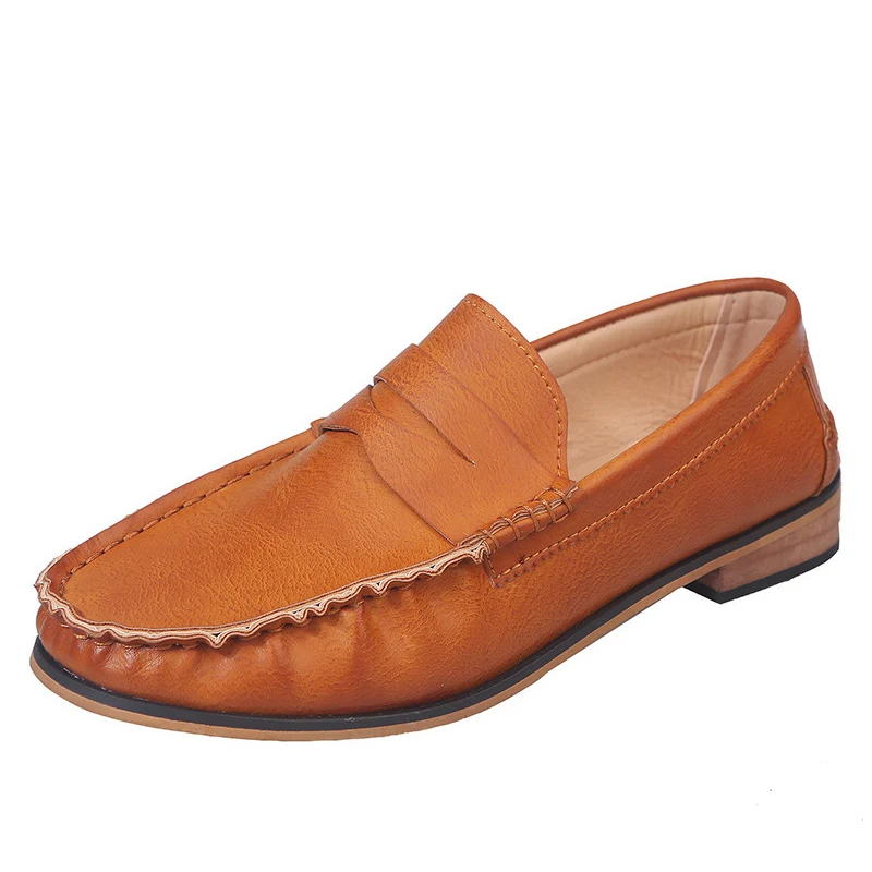 Осенние женские винтажные повседневные кроссовки из искусственной кожи; женская обувь без шнуровки; прошитая Женская однотонная обувь на плоской платформе; Женская прогулочная обувь; Размеры 35-43 - Цвет: light brown
