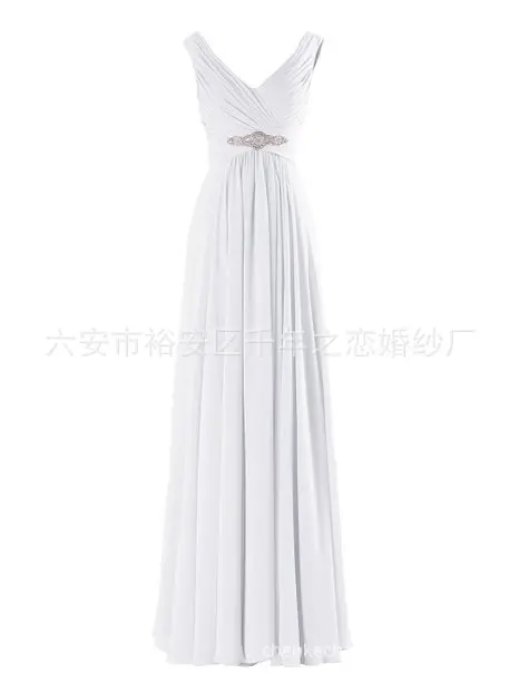 A Line Chiffon V Neck Crystals Eegant Off-Shoulder Formal Prom Wedding Party Bridesmaid Dresses Robe De Soiree Zipper Back White