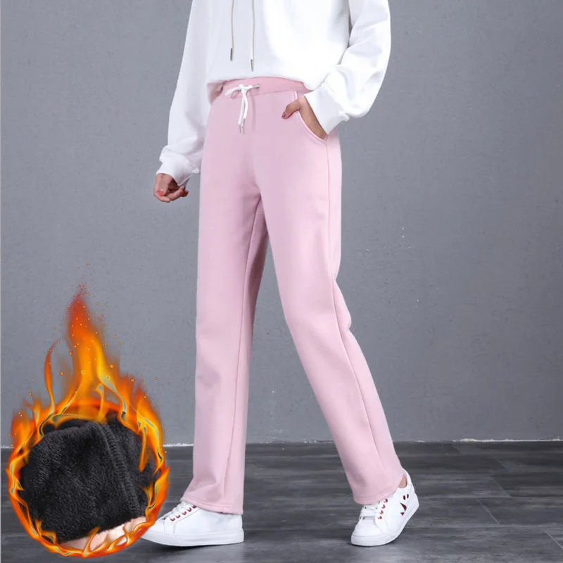 Повседневные хлопковые зимние теплые штаны большого размера плюс спортивные штаны новая зимняя одежда плотные прямые штаны для бега - Цвет: Pink