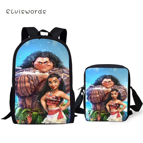 CDWX2731CE ELVISWORDS модный детский рюкзак Моана принцесса ваяна школьные сумки для книг мультфильм малыш 2 шт набор рюкзак/сумки с откидным клапаном/пеналы для ручек - Цвет: CDWX2731CE