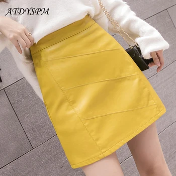 

High Waist PU Leather Skirts Women Back Zipper A-Line Mini Skirt Ladies Fashion 2020 Autumn Streetwear Winter Black Skirts