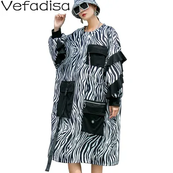 

Vefadisa Black And White Zebra Print Women Dress 2020 Autumn Ruffle Long Sleeve Dress Plus Size Stitching Color Dress QYF4183