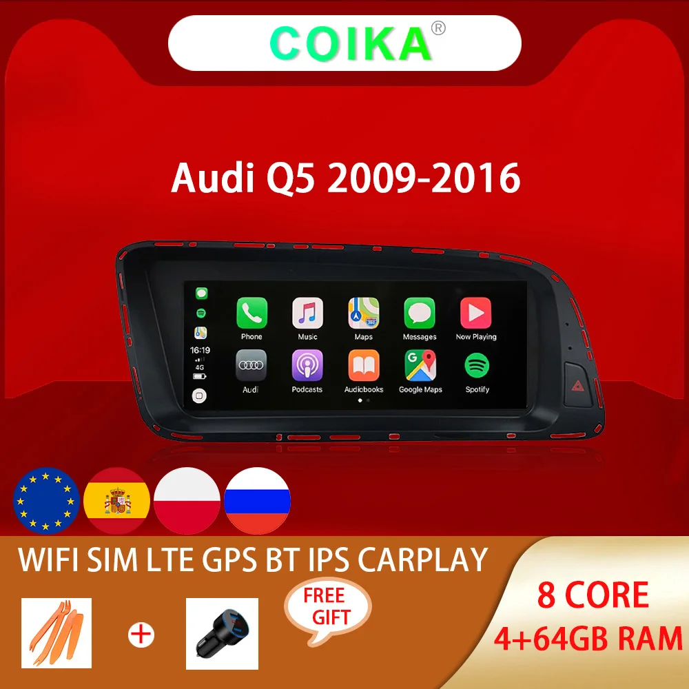 Автомобильный радиоприемник 8 дюйма ядер Android 10 стерео для Audi Q5 2009-2016 Wi-Fi 4G 4 + 64 ГБ