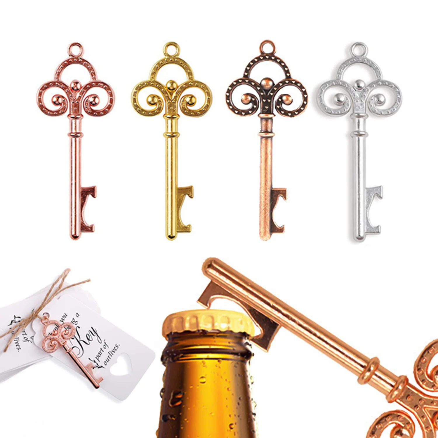 

Behogar 50 Pack Vintage Alloy Key Shaped Beer Bottle Openers with Tag Rope for Wedding Halloween Christmas Party Favors Gift