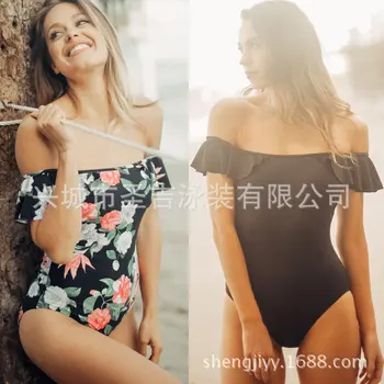 

Euro-American sexy swimsuit with lotus edge and shoulder