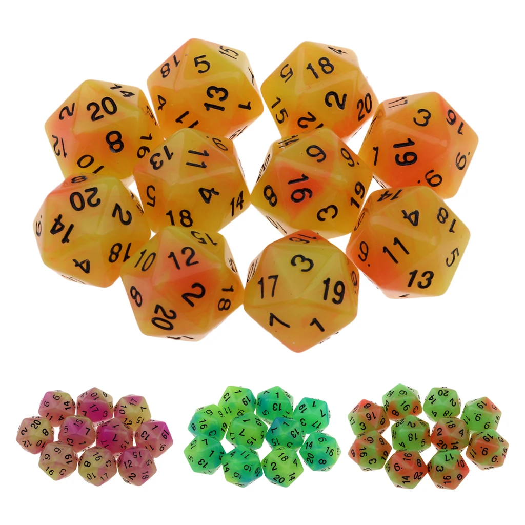 10PCS Night Luminous Dice Role Playing Game D20 Dice for Dungeons &Dragons DND Role Playing Game Dices