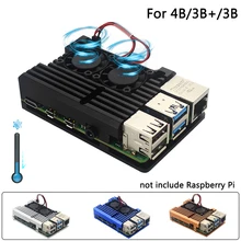 Raspberry Pi Modelo B Dual Fans CNC aluminio carcasa de aleación de Metal 4 Color armadura carcasa con disipadores de calor para Raspberry Pi 4B/3B +/3B