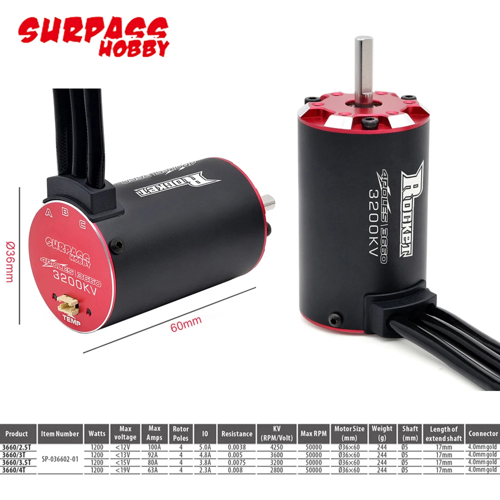 Surpass Hobby 3650 4350KV Brushless Motor For 1/10 Scale RC Cars - High Power & Temperature Resistant - View #4