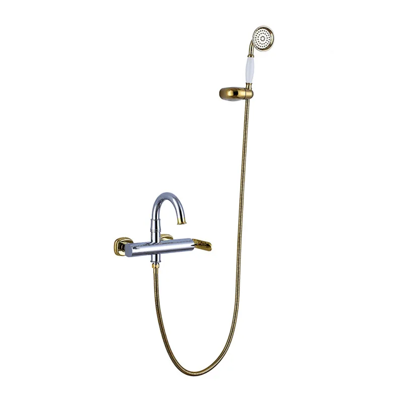 Золотой Латунный кран для ванной, настенный смеситель для холодной и горячей ванны - Цвет: chrome with gold