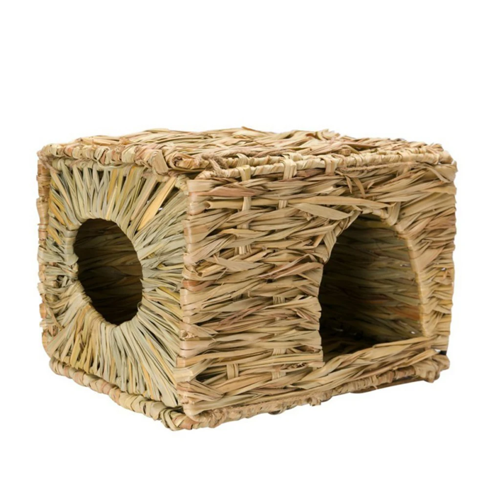 Из тканой травы соломы маленький питомец Кролик Хомяк Клетка-Гнездо Дом жевательная игрушка складная кровать