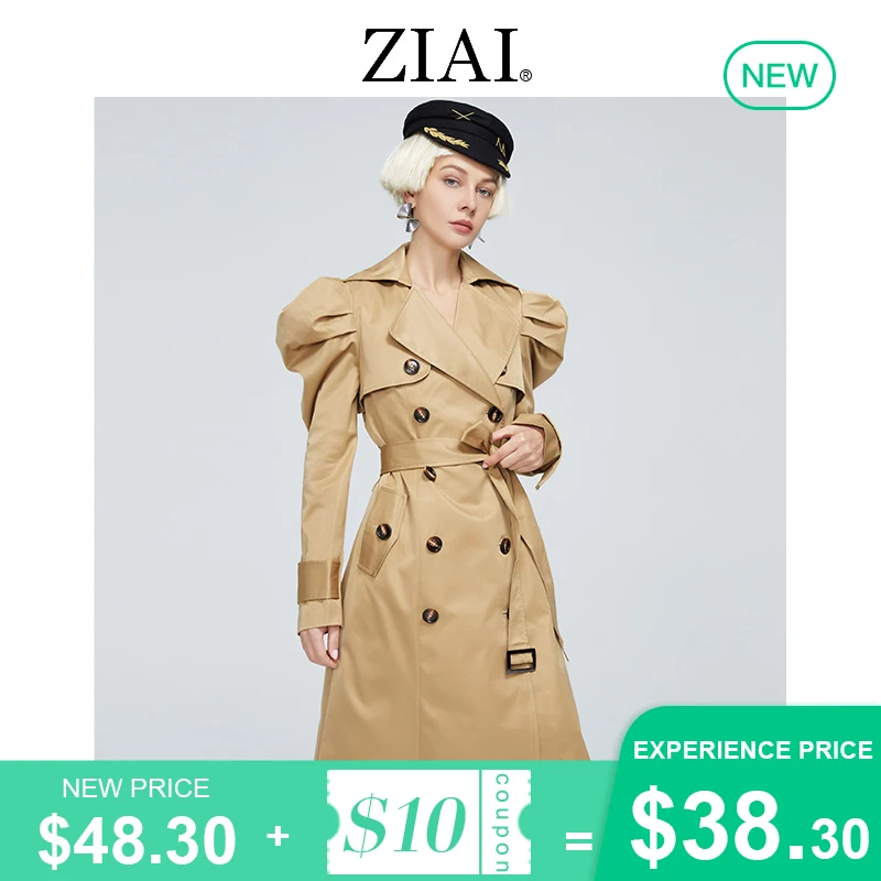 ZIAI-gabardina larga con doble botonadura para mujer, abrigo clásico de princesa con mangas largas, cortavientos, chaqueta ZS-DS11