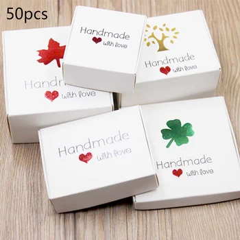 

Wholesale 50pcs Cardboard Handmade Chocolate Package Box White Valentines Gift Box Small Kraft Paper Wedding Jewelry Candy Boxes