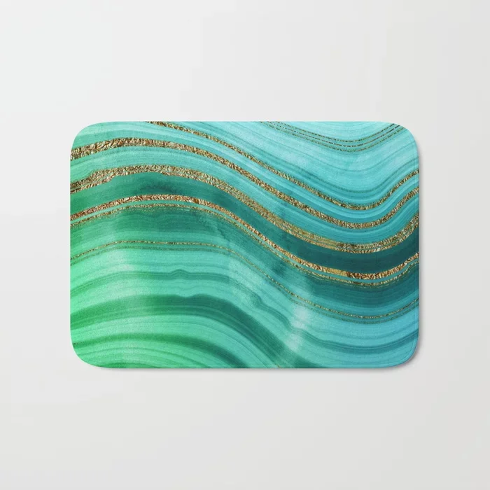 ร้อนพรมห้องน้ำOcean BlueและGreen Bath Mat Flannelดูดซับพรมเช็ดเท้า