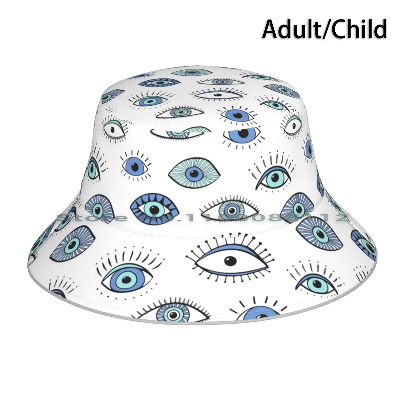 

Evil Eye! Bucket Hat Sun Cap Evil Eye Magical Eyes Good Luck Symbol Blue Foldable Outdoor Fisherman Hat