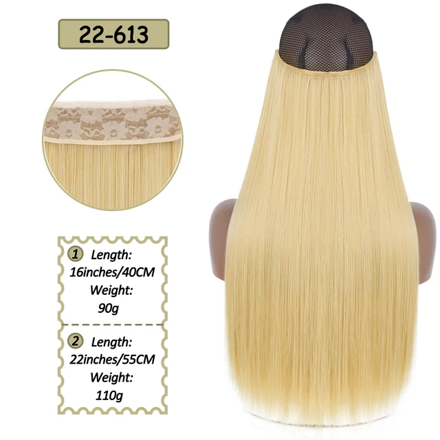 Synthetic No Clip Halo Hidden Hair Extension Ombre Artificial Natural Fake False Long Short Straight Hairpiece Blonde For Women 22-613