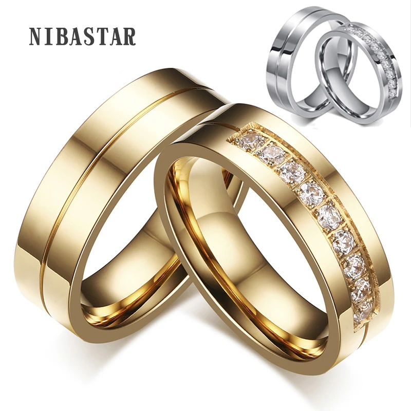 nuevo anillo de pareja 316L de acero inoxidable, joyería de compromiso de color dorado para amante|Anillos| - AliExpress