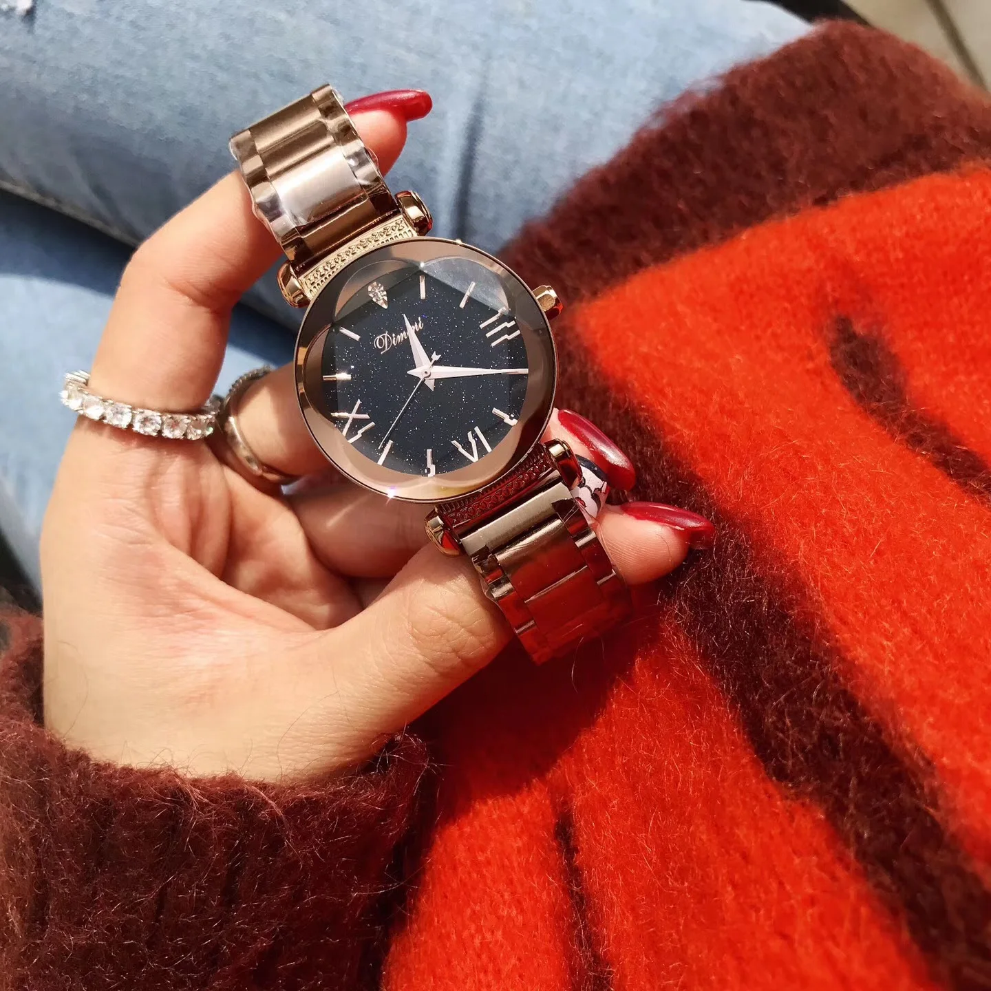 

New Products dimini/Dimini Caramel of Watch Man-made Diamond Ladies' Watch Velvet Genuine Leather Watch Steel Belt Quartz