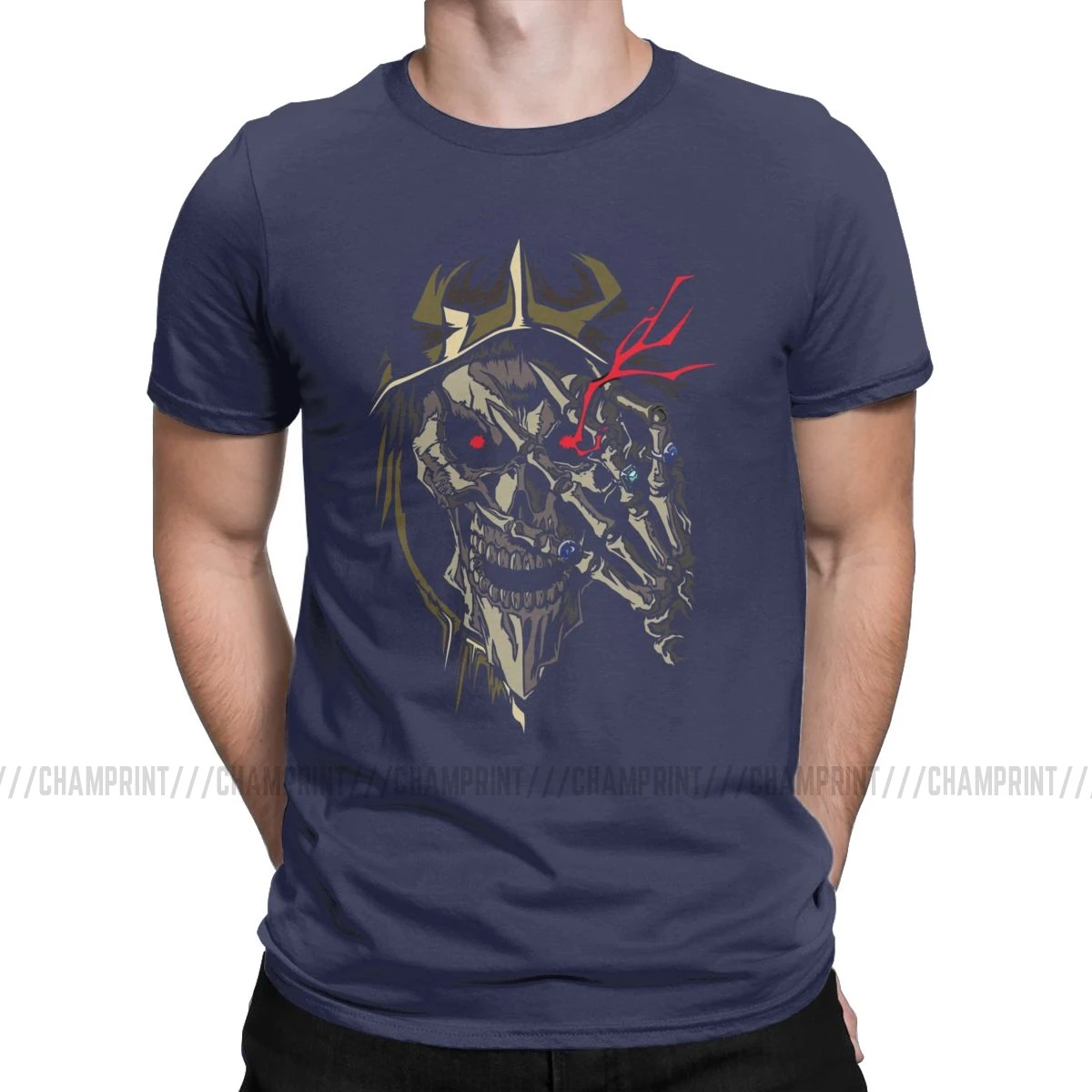 Overlord аниме Ainz Ooal платье футболки для мужчин хипстер хлопок тройники Crewneck футболки с коротким рукавом Оригинальная одежда - Цвет: Тёмно-синий