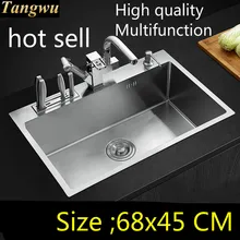 Горячая стандартная кухонная ручная раковина одинарная мойка пищевой нержавеющей стали большой 68x45 см