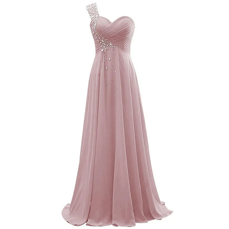 A Line Chiffon Beading Pleat One Shoulder Floor Length Elegant Bridesmaid Dresses Wedding Party Formal Prom Evening Corset Back bridesmaid dresses