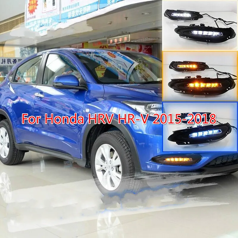 Дневные ходовые огни для Honda вариабельности сердечного ритма HR-V 12V светодиодный Автомобильные фары дневного света светильник светодиодные противотуманные лампы с динамический сигнал поворота стиль реле