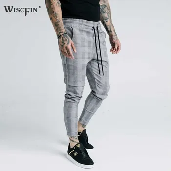 

New Fall Harem Pants Men Plaid Casual Jogger Cargo Pants Fashion Pocket Grey Hip Hop Men Ankle Length Pants D30